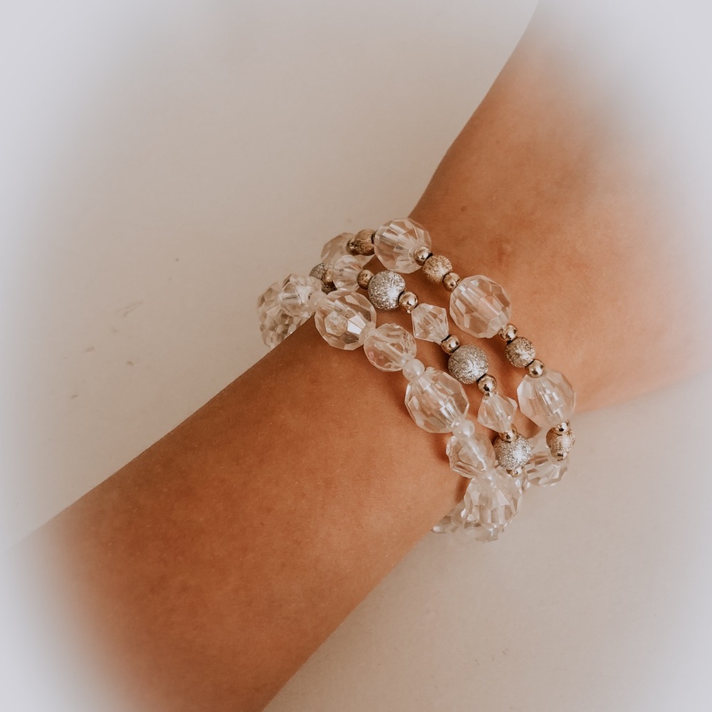 Crystal and Gold Colored Bracelet Set